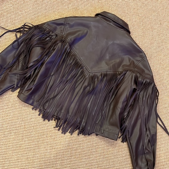 NWOT Nasty Gal Faux Leather Western Fringed Cropped Jacket, Brown - Picture 6 of 10